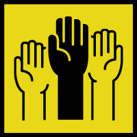 Icon of three hands reaching upwards. One is filled in and the other two are outlines.