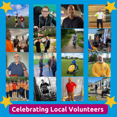 Multiple profile photos of people with text 'Celebrating Volunteers'