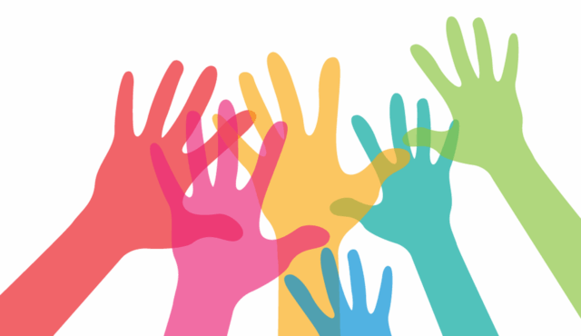 colourful hands reaching out
