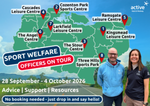 map of kent with locations of the 8 venues that the sport welfare officers will be visiting from 28 September